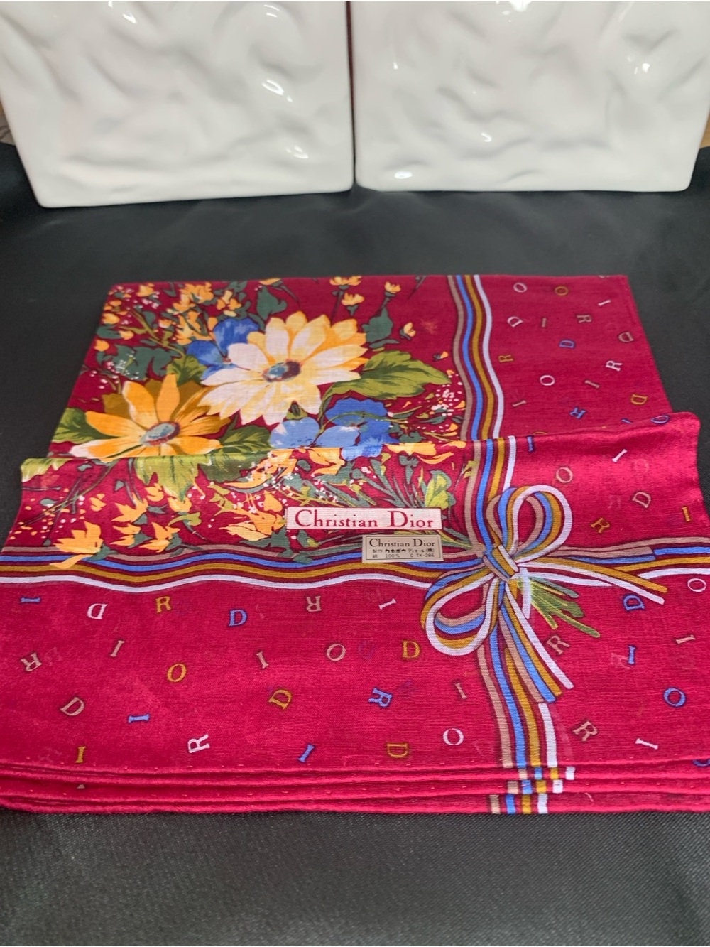 Christian Dior Floral Silk Scarf - Red with Multicolor Accents